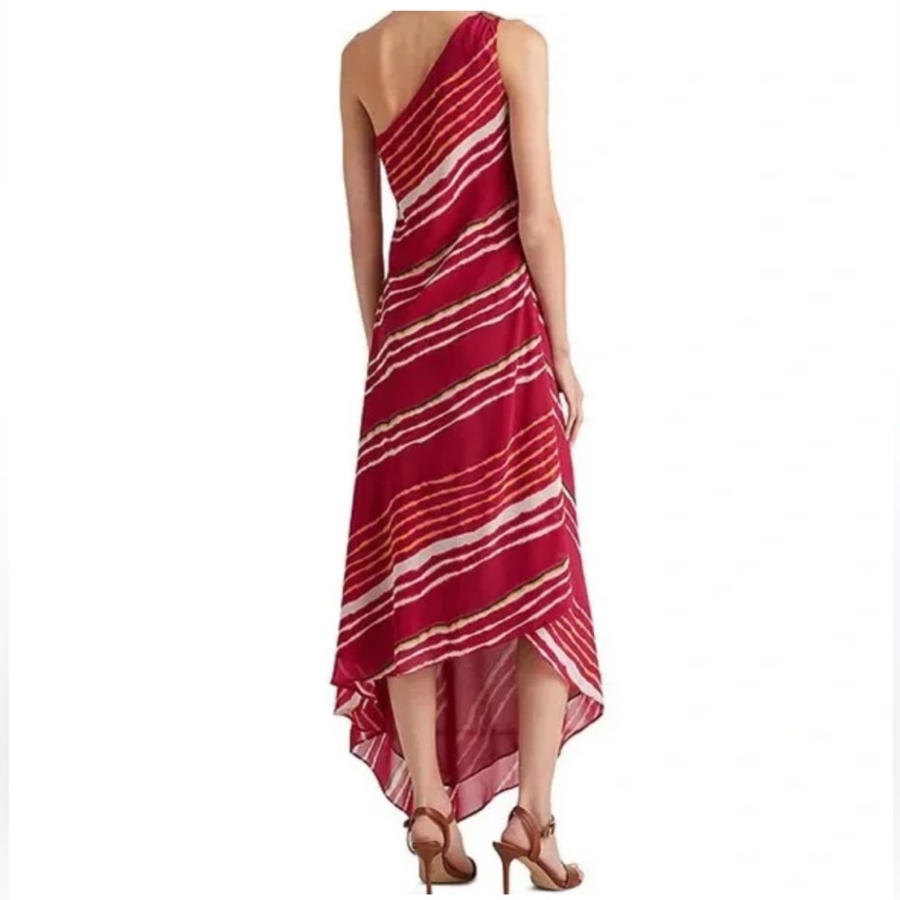 Ralph Lauren Asymmetrical Dress in Pink and White gold leather hardware Sz 12 - Picture 2 of 10